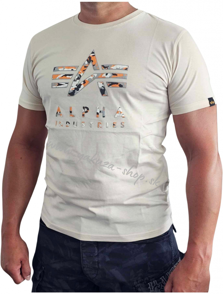 Alpha Industries tričko pánske Camo PP T jet stream white béžové