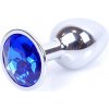 Boss Series Jewellery Silver Plug DARK BLUE - strieborný análny kolík s drahokamom 7 x 2,7 cm