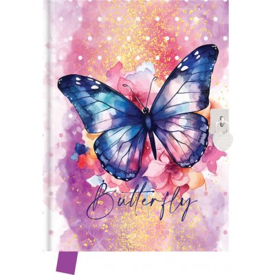 Pamätník JUNIOR S7 14x18 cm, 80 list. čistý so zámkom - Butterfly