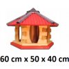 MKSTOR Drevené kŕmitko pre vtáky 60cmx50x40cm, vtáčia búdka so zásobníkom jedla, červená