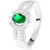 Šperky eshop - Prsteň zo striebra 925, tmavozelený kamienok, rozdvojené zdobené ramená SP22.21 - Veľkosť: 49 mm