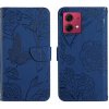 Peňaženkové kožené puzdro Butterfly Embossed na Motorola Edge 40 Neo - Modrá