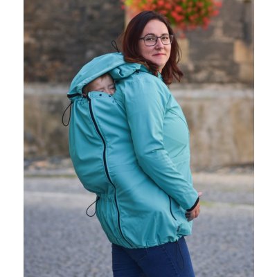 Alica 2 softshellová bunda na predné zadné nosenie detí tyrkysová