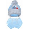 New Baby Zimná detská čiapočka so šálom psík tmavo modrá