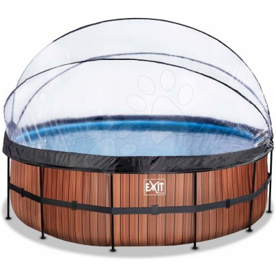 Bazén s krytom pieskovou filtráciou a tepelným čerpadlom Wood pool Exit Toys kruhový oceľová konštrukcia 450*122 cm hnedý od 6 rokov