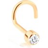 Šperky eshop - Piercing do nosa zo žltého 14K zlata, zahnutý - číry zirkónik v lesklej objímke S2GG95.28