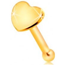 Šperky eshop rovný piercing do nosa v žltom zlate malé lesklé srdiečko GG207.01