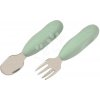Prvý detský príbor Stainless Steel Pre-Cutlery Sage Green Beaba vidlička a lyžička zelený od 10 mes
