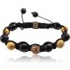 Šperky eshop - Náramok Shamballa, korálky čiernej a zlatej farby, žltá zirkónová gulička Q19.04