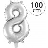 FUN RAG 8Silver-211809 Mini fóliový balón číslo 8 strieborný 100 cm, 1 ks