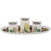 Popron.cz Biely drevený tanier s 3 držiakmi čajových sviečok a dekoratívnymi kameňmi, tropický