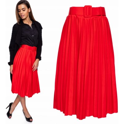 Fashionweek Talianska plisovaná sukňa s opaskom TC802 červená