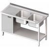 Stůl s dvoukomorovým dřezem z pravé strany se skříňkou a policí 1600x700x850 mm | STALGAST, 981057160 inox