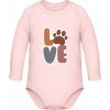 Detské Body s Dlhým Rukávom - Nápis LOVE s labkou - Pastelová ružová - 3 - 6 mesiacov - Detské