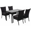 Design-Shop 4x Stolička a stola HWC-G19, polyratan, 120x75cm - čierna, vankúše tmavosivá