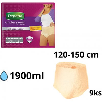 DEPEND® DEPEND MAXIMUM XL pre ženy naťahovacie nohavičky, obvod bokov 120-150cm, priedušné, 9ks