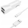 FIXED Autonabíjačka USB-C 15W Smart Rapid Charge, biela FIXCC15-2UC-WH - Univerzálny 2xUSB adaptér do auta s USB-C káblom