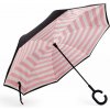Obrácený deštník dvouvrstvý proužky růžový