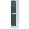 Alfa 3 Šatníková skrinka na sokli s úložnými boxami, 2 boxy, 1920 x 400 x 500 mm, otočný zámok, tmavosivé dvere