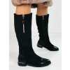 Dámske semišové čižmy pod kolená ALEA - čierne so striebornými zipsami - 38