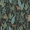 ESTAhome Tapeta monkeys black, dark green and mint green