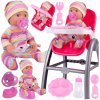 Bábika New Born Baby MalPlay BÁBIKA BÁBÄTKO SADA S JEDÁLENSKOU STOLIČKOU, FĽAŠKOU, NOČNÍKOM A CUMĽÍKOM, 31,2 cm