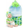 Marina & Pau – realistické miminko chlapeček Venoušek 21 cm ve spacím pytli se žábou (Mini Golosinas Froggy 21 cm – španělské miminko Marina & Pau)