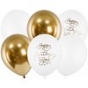 PartyDeco Latexové balóniky - biele a zlaté Happy birthday to you 6 ks