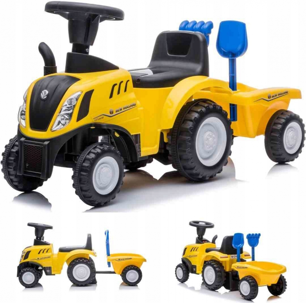 JOKO Traktor New Holland T7 s vlečkou so svelom a zvukom + lopatka + hrable