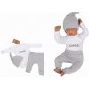 Z&Z Z & Z 3-dielna súpravička body, tepláčky a čiapočka Loved - bielo/sivá, veľ. 56, 56 (1-2m)