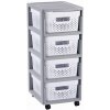 Regál Curver Infinity Dots 4x11L so šuplíkmi bielo-šedý