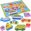 Drevená skladačka puzzle pre prepravu vozidiel 9ele, prispôsobenie tvarov ZA5257