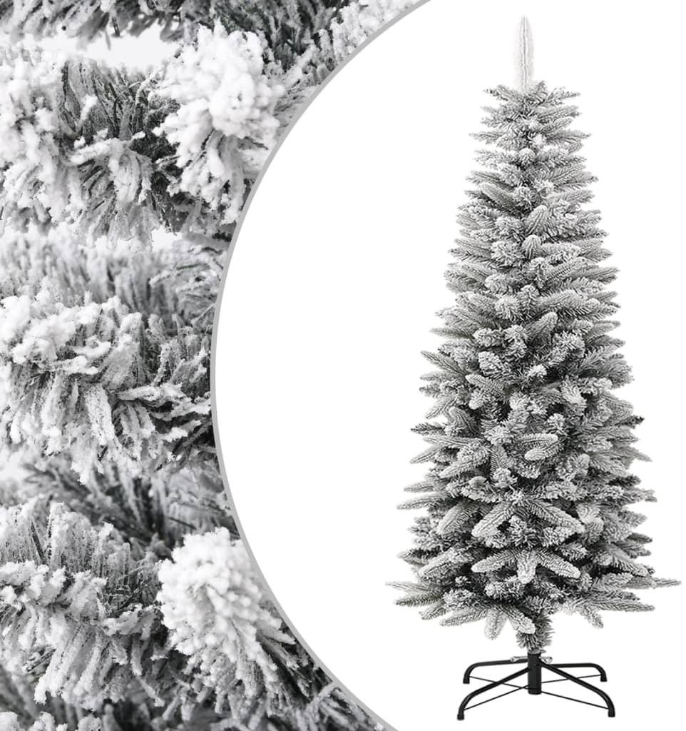 vidaXL Zasnežený umelý úzky vianočný stromček 120 cm PVC a PE