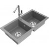 MEXEN/S MEXEN/S - Mario granitový drez 2-bowl vrátane batérie Flora, šedá 6504-71-670401-00