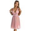 523-1 Tulle dress with a neckline and bow - dirty pink ružová One size numoco basic 5903133863250