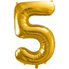 PartyDeco Fóliový balón narodeninové číslo 5 zlatý 86cm