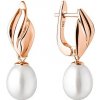 Silvego Strieborné náušnice visiace Kora s prírodnou perlou pozlátené ružovým zlatom GRP20466ERGPW