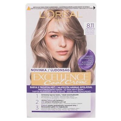 L'Oréal Paris Excellence Cool Creme permanentní barva na vlasy se studenými tóny 48 ml odstín 8,11 Ultra Ash Light Blond pro ženy