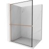 Mexen Kioto+ L, sprchová zástena Walk-In s poličkou a vešiakom 50 x 200 cm, 8mm číre sklo čierny vzor, medený matný profil, 800-050-123-65-70