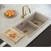 GraniteQ ČTVRÁK | LOGAN 120 | žulový kuchyňský dřez SOFT TAUPE + MĚDĚNÝ PVD | rozměry: 76 x 45 x 23,5 cm | 2komorová vložka | výška dna skříňky od: 80 cm