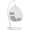 Textilomanie Biele závesné kreslo KOKON so stojanom, bielo-sivý vankúš