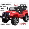 JOKO Elektrické autičko Jeep Raptor 4x4, penové kolesá, USB, FM rádio, kožené sedadlo, červené