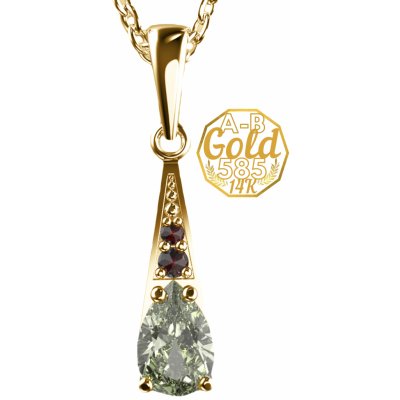 A-B Orion pendant with Czech meteorite moldavite and garnets in white and yellow gold jw AUVG1002