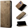 Peňaženkové kožené puzdro Denim Texture Flip na Motorola Moto E20 / E30 / E40 - Khaki
