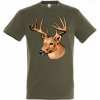 Tričko poľovnícke Jeleň s parožím - olivové, XL