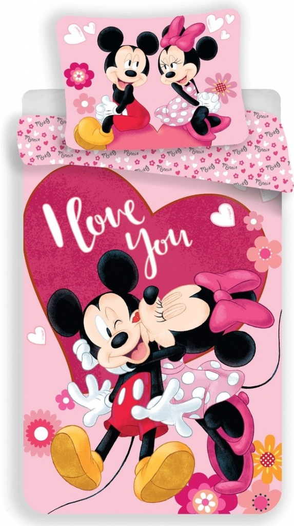 Jerry Fabrics Obliečky Mickey a Minnie Kiss Polyester 140x200 70x90
