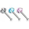 Šperky eshop - Rovný oceľový piercing do nosa - strieborná farba, okrúhly zirkón, 0,8 mm, priemer 2 mm W30.32 - Farba zirkónu: Aqua modrá - Q