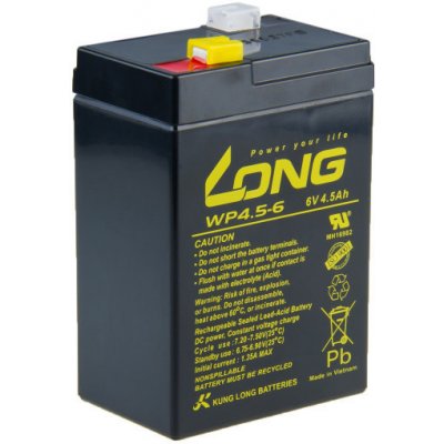 Long 6V 4,5Ah olovený akumulátor F1 WP 4,5 – 6