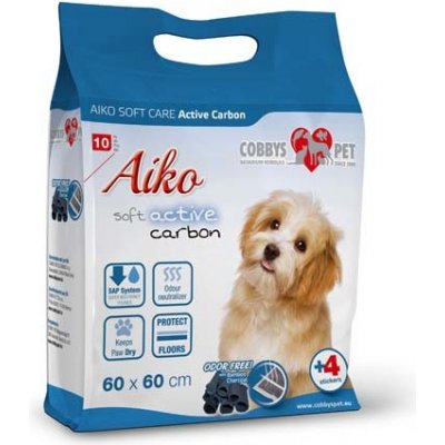 AIKO Soft Care Active Carbon 60x60cm 10ks plienky pre psov s aktívnym uhlím so štyrmi samolepkami na uchytenie