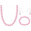 biju biju Set z bižutérneho kovu, svetlo ružová perla, náhrdelník + visiace náušnice + náramok 6000655-5